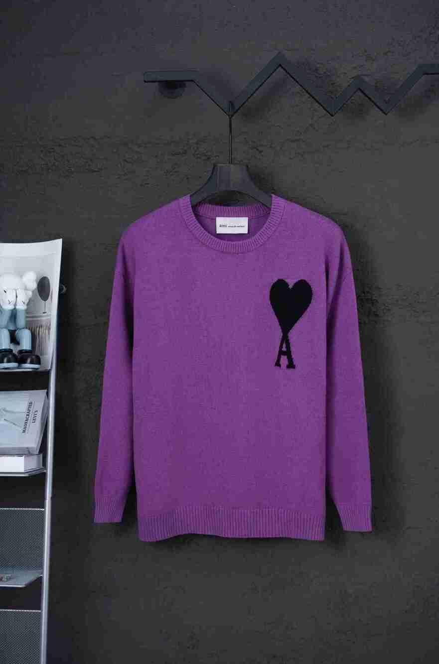 AMI de Coeur Purple Black Heart‑A Logo Unisex Knit Sweater